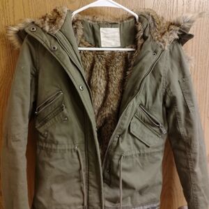 Women's Olive Green Faux Fur Lined Parka